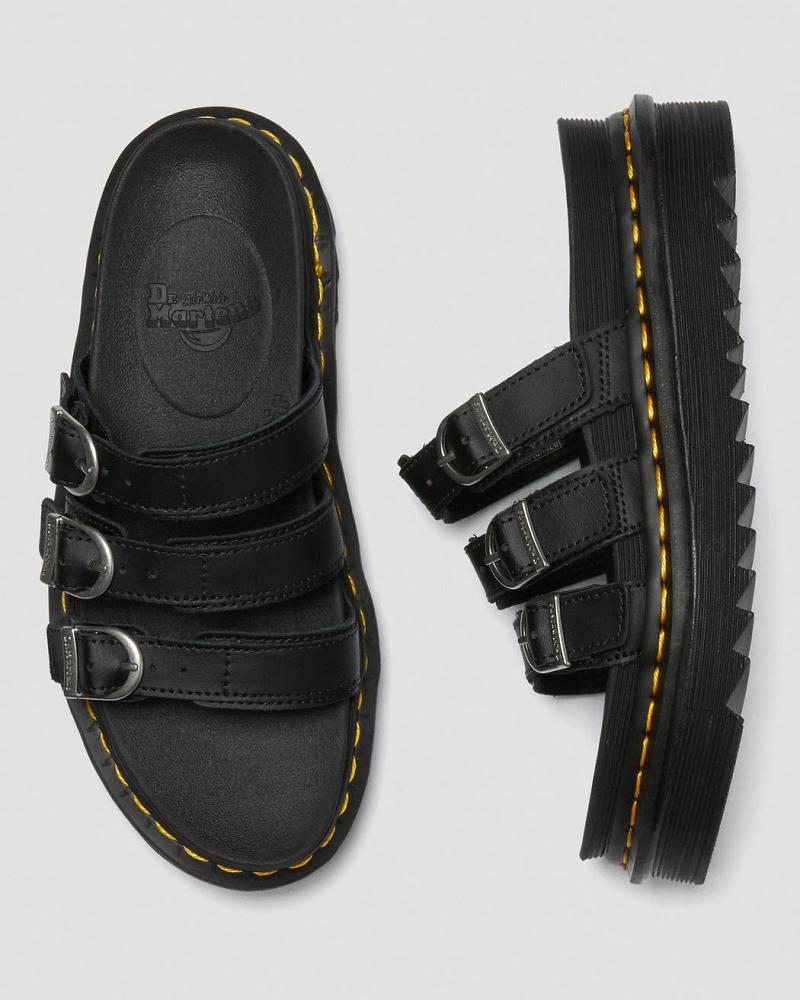 Black Women's Dr Martens Blaire Leather Slide Sandals | CA 316OKI